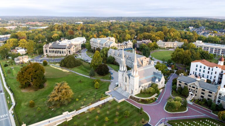 An aerial view of the Villanova University campus.