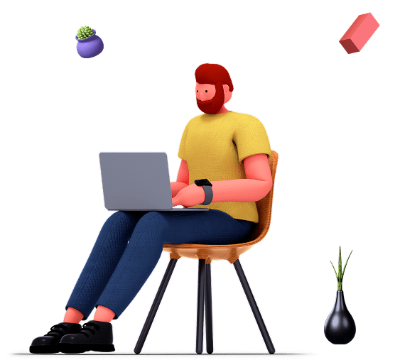 Illustration of a person sitting with a laptop