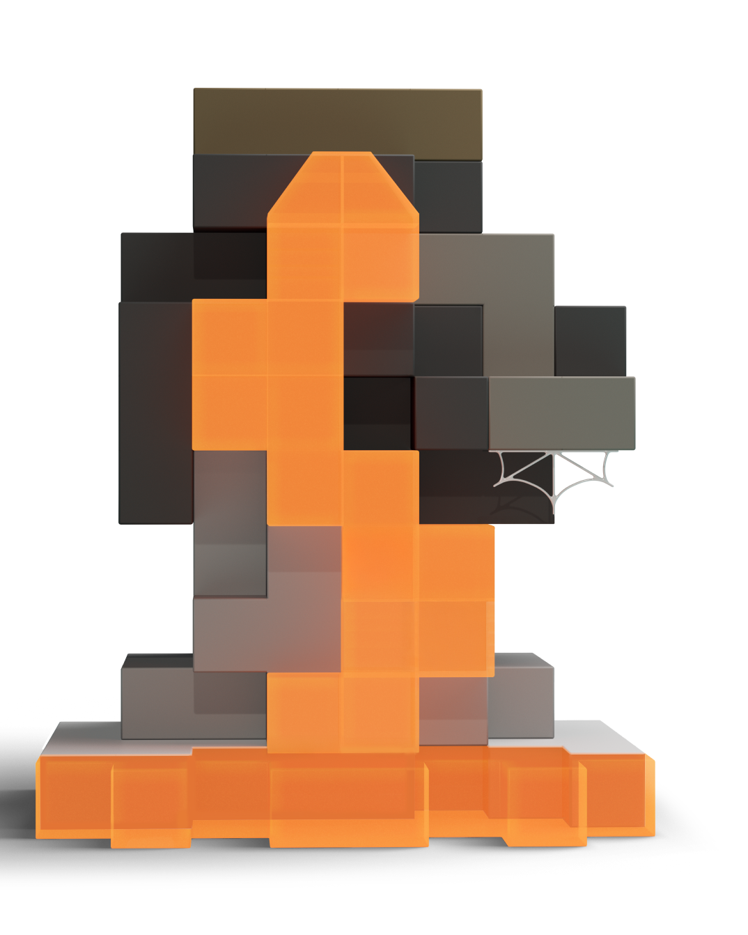 Minecraft, voxel style stacked stone blocks, with orange lava pouring down the center